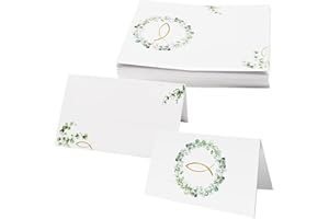 SOETDERT 50 Stück Tischkarten Eukalyptus, Platzkarten Blanko Tischdeko, Tischkarten Elegantes Namenskarten zum Beschriften Konfirmation für Taufe Kommunion Hochzeit Bankett Geburtstag Partys (C)