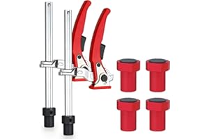 CUIDOSFUL Bankhaken 20mm Set, 2× Schnellspann-Hebelzwingen 4× rutschfeste Niederhalter, Tischzwingen aus Chrom-Vanadium-Stahl für MFT-Tisch & Werkbank, präzises und sicheres Holzwerken