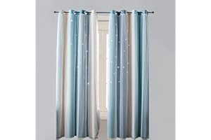 Lsimeru Blue Curtain Colour Gradient Opaque Double Layer with Caves Stars Blackout Curtain Rainbow Baby Room Nursery Girls Boys Eyelet Curtain Decorative Curtain 1 Piece 132 x 270 cm