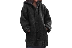 L9WEI Veste d'hiver épaisse en tricot pour femme - Veste chaude décontractée avec capuche - Manteau d'hiver de longueur moyenne - Couleur unie - Manteau de mi-saison