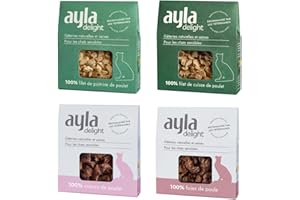 AYLA Lot de 5 paquets de friandises pour chat lyophilisées de qualité supérieure - Riche en protéines - Booster vital pour le pelage et les muscles - Pour chatons et chats adultes (140 g, mélange de