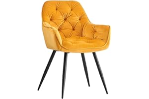 AINPECCA Dining chairs with Velvet Thick Padded Upholstered Kitchen Tub Chair Armchair with Backrest Metal Legs Living room Reception Leisure Chairs for Bedroom Lounge Office(Yellow,1)