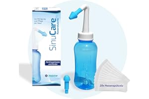 Nasivent SinuCare Nasendusche Starter Set mit 20 Beuteln Nasenspülsalz – sanfte Nasenreinigung bei Allergien, Schnupfen, Pollen & Sinusitis – Spülflasche mit 2 Aufsätzen – BPA-frei
