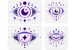 Doodlream 4pcs Evil Eyes Wall Stencils for Painting, Devil's Eyes Plastic Reusable Stencil for Wood Burning, Paint Templates DIY Craft Art Stencils on Wall Wood Fabric Canvas Furniture Journal