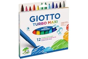 GIOTTO Turbo Maxi Super Washable Felt Tip Fibre Pens, Large Tip Nib 5mm, 12 Assorted Colours, Ideal for Children, Parties and Schools