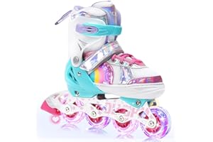 OLYSPM Inline Skates,4 Sizes Adjustable Roller Skates with 8 Illuminated Wheels and Dazzling Rainbow Patterns for Boys,Girls,Ideal Christmas Birthday Gift
