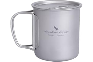 Boundless Voyage Outdoor 750ml 800ml 1100ml 1300ml Titanium Pot with Lid Folding Bail Handle Camping Hiking Picnic Ultralight Portable Water Bottle Cup Mug Spork Set (300ml)