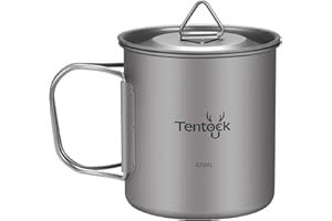 Tentock Titanium Mug Portable Camping Water Cup Mug Foldable Handle, Outdoor Ultralight Pure Titanium Cup with Lid 420ml / 750ml (420ml)