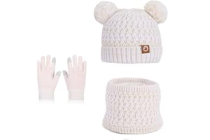 MAZELIKEHOOD Cappello Sciarpa Guanti per Bambina Set Invernale 3 Pezzi con Pon Pon Berretto di Caldo Sciarpa e Guanti per Neve Accessori Invernali per Ragazze 4-10 Anni