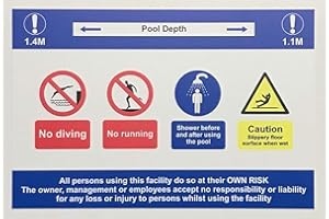 KPCM DISPLAY LTD Schild mit Aufschrift "Swimming Pool Rules & Depths" – No Running, No Diving, Shower Before and After using the pool and Caution floor slippery when wet Hinweisschild