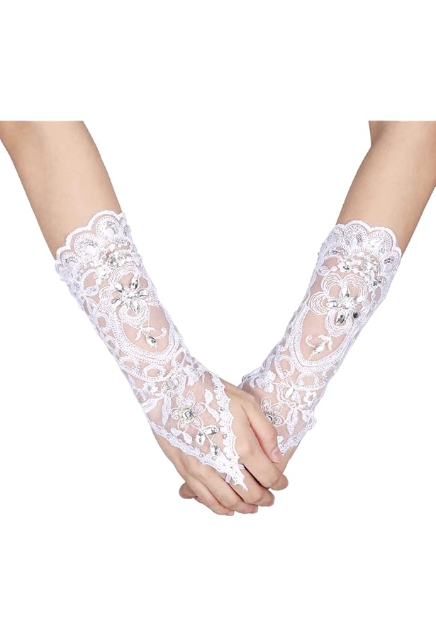2 Paires De Manches En Dentelle Sans Doigts - Gants élégants Pour Mariage, Soirée, Soleil - Taille Réglable - Polyester Respirant - 9