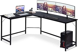 COSTWAY Escritorio de Esquina Gaming, de Ordenador en Forma de L, Mesa con Soporte, Estación de Trabajo para Hogar Oficina, 168 x 125 x 74 cm (Negro)
