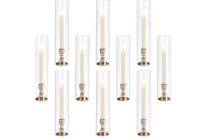 Inweder Portacandele Antivento Vetro Candelabri: 10 Pezzi Porta Candele a Cero Portalumini in Legno con Vetro Rimovibile Portacandele a Cilindro per Centrotavola Matrimonio Evento o per la Casa