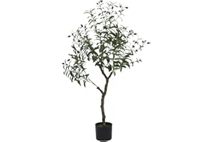 SINCERODUCT Faux Olive Tree, Artificial Olive Tree 120cm, Artificial Plant with Natural Wood Trunk and Silk Olive Plants in Pot for Indoor Outdoor Decoration