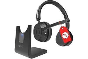 GEQUDIO GB-2 Headset mit Mikrofon Bluetooth | Kopfhörer Kabellos | Passives Noise Cancelling | 2 Geräte gleichzeitig verbinden (Handy, PC, Laptop) | Wireless Headset | Standby 500h (mit Ladestation)