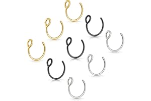 Tucnoeu 9 sztuk fałszywych kolczyków do nosa, sztuczny kolczyk do nosa, ze stali nierdzewnej, 8 mm