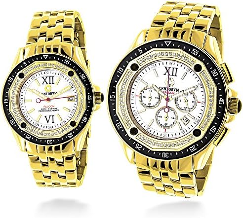 Matching His and Hers Watches: Yellow Gold Plated Diamond Watch Set 1.05ct