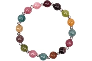 POWER IONICS Braccialetto fatto a mano in Tormalina, Occhio di Tigre, Ossidiana, Lavica con perle e perle in acciaio inox, misura elastica 17,5-21 cm, per braccialetti da uomo e donna, braccialetti dell'amicizia