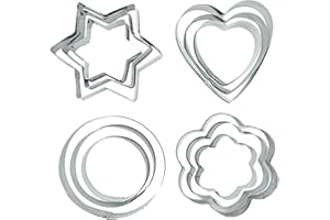 SZXMDKH Formine per Biscotti in Acciaio Inox di 12 pezzi, Mini Stampini Taglierine di Varie Forme Geometriche di Cuore Stella Fiore per Pasta Torta Pasticceria