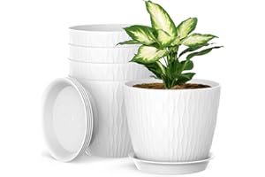 Homeuouz 5 Packs Blumentopf mit Bewässerungssystem, 17.8cm Pflanzentopf mit Bewässerungssystem, Übertopf mit Untersetzer, Blumentöpfe Set Ideal für Innen und Balkongärten,Weiß