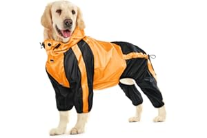 OUOBOB Impermeabile per cani, impermeabile per cani di grossa taglia, giacca antipioggia leggera, poncho regolabile a 4 gambe per animali domestici con cappuccio, gilet per cani a prova di neve,