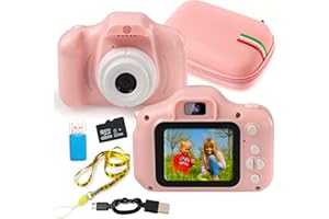 An ShopTo Macchina Fotografica Bambini Rosa Doppia Fotocamera Full Hd 20Mp Zoom 8X Con Micro SD 32Gb Custodia In Gomma Antiurto Impermeabile Idea Regalo Compleanno Per Bimbi Da 3-8 Anni