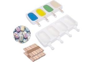 AIXMEET Moldes de Helado, 8 Pack Juego de Moldes para Polos, de Grado Alimenticio, sin BPA, para Niños, Adultos, Postre, Chocolate, Bricolaje(con 100 unids Palos de madera)