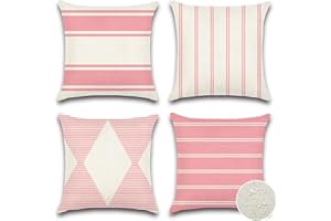 JOTOM Outdoor Waterproof Cushion Covers 45x45cm Premium Water Resistant Throw Pillow Covers Geometric Decorative Pillow Covers Set of 4 Garden Cushion Case for Couch Patio Bench Sofa Furniture (Pink)
