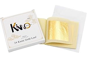 KINNO 1.7" X 1.7" Gold Leaf Sheets Edible for Cakes, 24K Edible Gold Leaf for Art Painting, Gold Leaf Edible for Makeup, Drink Decorations, Gilding, Skin Care, 10 Sheets