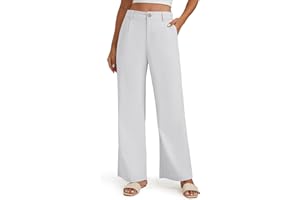 Enmain Pantalon Lin Femme Jambes Larges Bureau Pantalon Taille Haute Décontracté Coton Costume Pants avec Poches