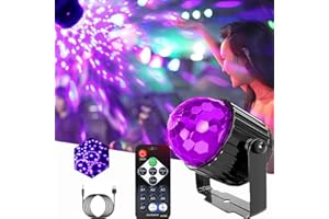 ALTUY Black Light UV Light, USB 6W LED Disco Ball, Sound Activated with Remote Control DJ Lighting, 7 Modes Stage UV Light for Wedding, Disco Party, Kids Birthday, Family Gathering, Christmas