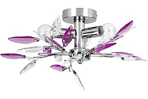 Jago® Plafonnier - 3 Ampoules de Max. 40 W, E14, LED, Design : Feuilles Acryliques Transparentes ou Lilas - Lustre, Lampe de Plafond, Luminaire pour Salon, Chambre (Lilas)