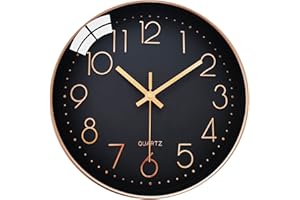 LiRiQi Reloj de Pared Moderno, 30 cm Grandes Decorativos Silencioso Interior Reloj de Cuarzo de Cuarzo Redondo No-Ticking para Sala de Estar, para Cocina Dormitorio Escuela Oficina (Negro)