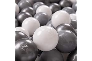 KiddyMoon Soft Plastic Play Balls 100 Balls/7Cm-2.75In Multi-Colour Made In EU, White/Grey/Silver