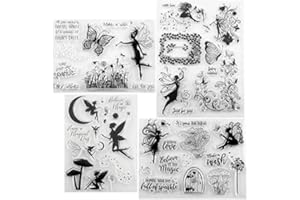 ‎FOLANVOFF Clear Stamps Elfen Set - 4 Blätter Silikonstempel Fee - Prägung Stempel - Stempel Silikon - DIY Stempel Für DIY Album Scrapbooking Fotokarten Dekor