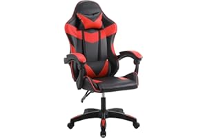 Panana Heavy Duty Gaming Reclining Racing Chair PU Leather Swivel PC Game Desk Chair (Red)