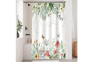 Uiiooazy Cortina Ducha Eucalipto, Cortina de Ducha Hojas di Palma Mariposa Champiñón Flores Cortinas de Baño Antimoho Impermeable Lavable Tejido de Poliéster Cortinas de Ducha con Ganchos 120x200cm