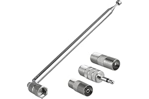 GENERIC 75 Ohm DAB FM Radio Aerial for Hifi 7-Section Telescopic FM Aerial Indoor Radio Antenna F Type Male Plug Connector ​with 3 Adapters for Tuner Stereo Table Top TV AV Receiver Mini System