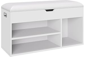 PANANA Shoe Bench With Padded Seat, Bench with Cushion Bed End Stool with Hidden Storage & 3 Shelves for Living Room Lounge Hallway Bedroom (Pure White)