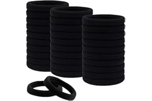 ZEVONDA Elastic Hair Bands - 30 Pcs Hair Ties No Metal Hair Bobbles Soft Seamless Hair Bands Strong Elastic Ponytail Holders for Women Men Girls Kids - Black
