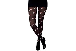 P'TIT Clown - 74173 – Schwarze Strumpfhose mit Weihnachtsmannköpfen – für Erwachsene – Zubehör für Weihnachtsmann, Miss Santa – zum Vervollständigen des Outfits für Feiertage, Weihnachten, Xmas –
