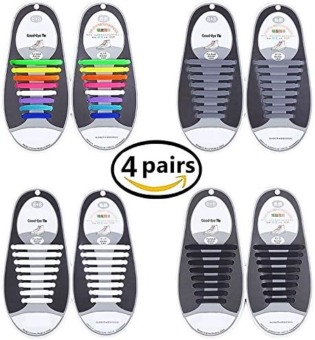 4 Pair Lazy No Tie Silicone Shoelace, Elastic Tie-free Wash-free Waterproof Rubber Shoe Laces for Sneakers Running Shoes Boots Board Shoes and Casual Shoes (Adult)