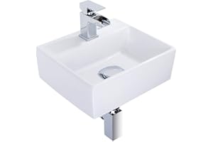 Nidda - Modern White Square Ceramic Small Bathroom Sink, Countertop or Wall-Mounted Basin, Compact Cloakroom Hand Wash - 4.7x15.4x11.8 Inches (HxWxD)