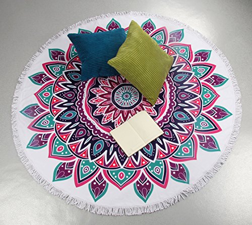 Winthome Mandala Runde Strandtuch mit Quasten-Super Soft Mikrofaser Roundie Handtuch-ursprünglicher Entwurf für Reisen / Camping / Picknick-Durchmesser 60 '' (color 1)