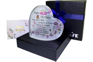 WOSHIDEFA 40th Birthday Gifts for Women,40th Birthday Gifts for Wife, Mum, Daughter, Sister,Heart Crystal Keepsake,Unique 40th Birthday Present Ornament Collection for Her