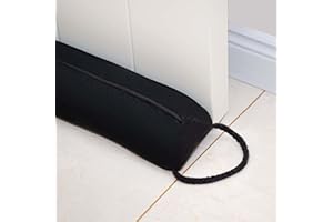 Marwood - Boudin de porte de 96,5 cm pour porte et fenêtre, amovible et lavable, bloqueur de bruit triangulaire pour bas de porte avec boucles de suspension – Noir