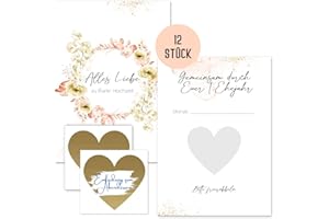 ‎THINGS OF HAPPINESS Hochzeitsgeschenk “Gemeinsam durch Euer 1. Jahr" – Hochzeitsspiel für das Brautpaar | 12 Rubbelkarten für Gutscheine für das Brautpaar, Geschenk zur Hochzeit (Peach Koralle)