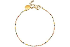 SINGULARU - Cavigliera Dots Colors Enamel. Acciaio con Finitura Placcata Oro 18Kt. Smalti Colorati. Gioielli per Donna