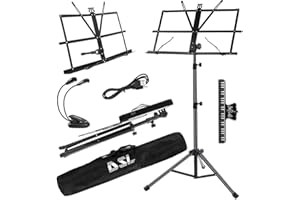 DSL DAILY SUPPLY LTD. DSL Music Book Stand - Music Stands for Sheet with Lights & Carrying Bag - Metal Sheet Music Stand Sturdy, Portable, Foldable, Heights Adjustable, Black