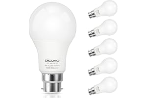 DiCUNO B22 lampa LED 9 W, zastępuje żarówkę 60 W, 5000 K zimna biel, 806 lm, A60 LED żarówki LED w kształcie kolby do lampy wiszącej, lampy stojącej, klasyczny gwint śrubowy B22, 230 V, bez możliwości